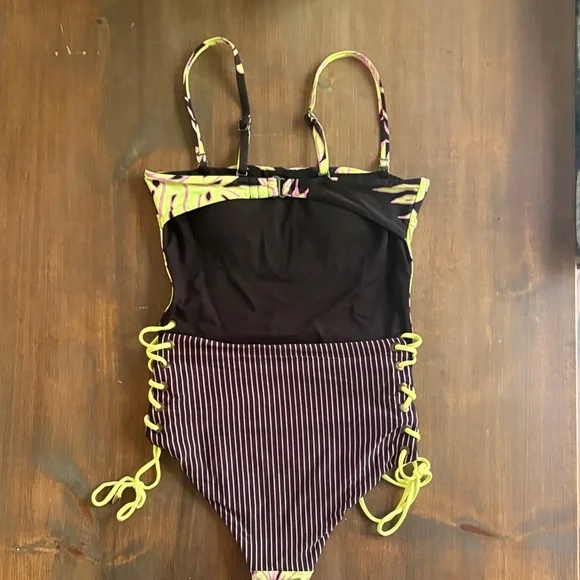 Maaji Black and Green One Piece Swimsuit with Adjustable Ties - Picture 4 of 12